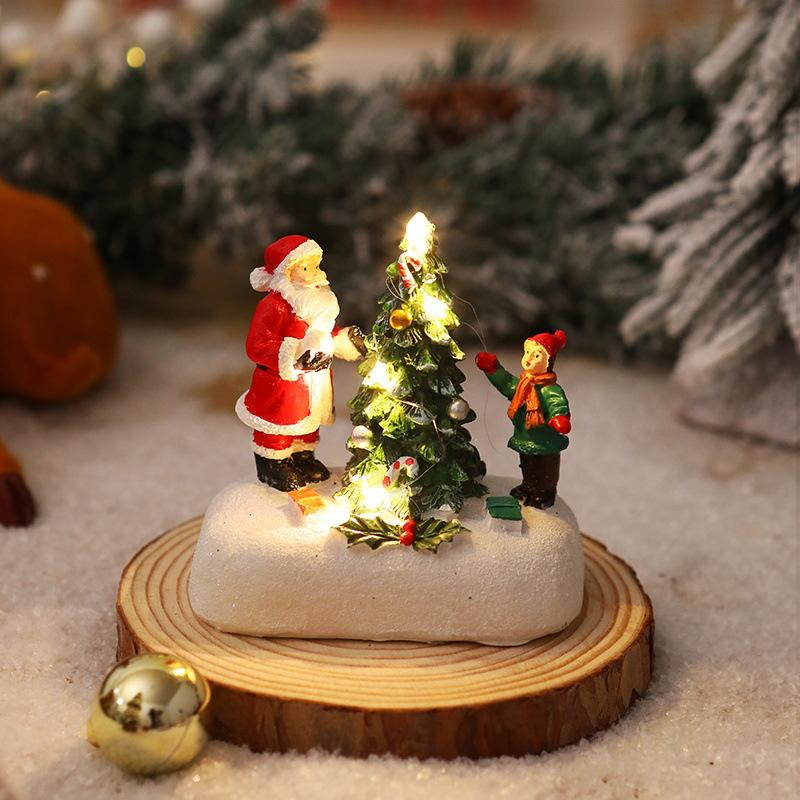 Christmas Gift Christmas Decorations Resin Small House Micro Landscape Luminous Santa Claus Desktop Ornaments