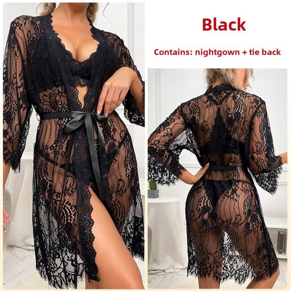 

Сексуальна сітчаста нічна сорочка Мереживо Мереживо Спокуса Перспективна піжама Зовнішній домашній одяг L