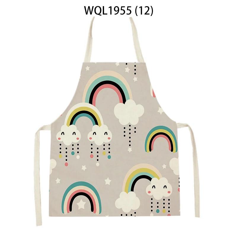 Cartoon Rainbow Clouds Kitchen Sleeveless Apron Women Men Linen Waist Bib Home Cleaning Apron Cute Animal Household Pinafore