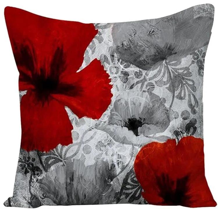 Red Gray Poppy Pillow Coversbedroom Sofa Decorative Cushion Cover With Zipper Soft Cushion Cover