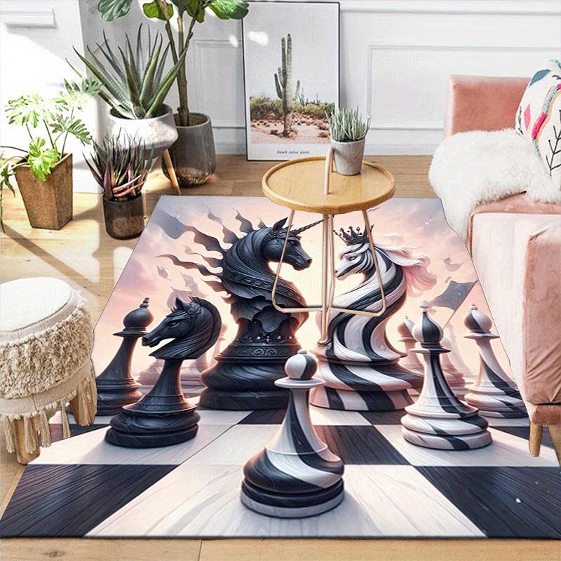 1pc King and Queen Pattern Area Rug, Anti Slip Non Shedding Stain Resistant Carpet