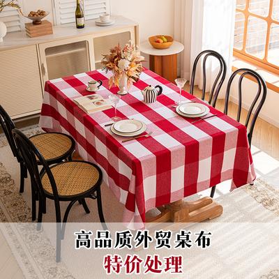 Festive Red Plaid Chenille Tablecloth Clearance Sale Rectangle Conference Desk Cover