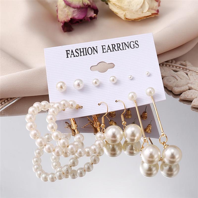 Bohemian Fashion Acrylic Leopard Round Circle Hoop Earrings Set For Women Gold Color Butterfly Pearls Drop Earrings Set Jewelry