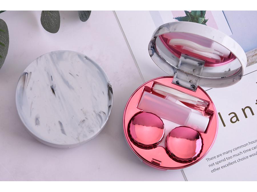 Mirror Case Marble Pattern Contact Lens Set - Electroplated Cosmetic Lens Companion.
