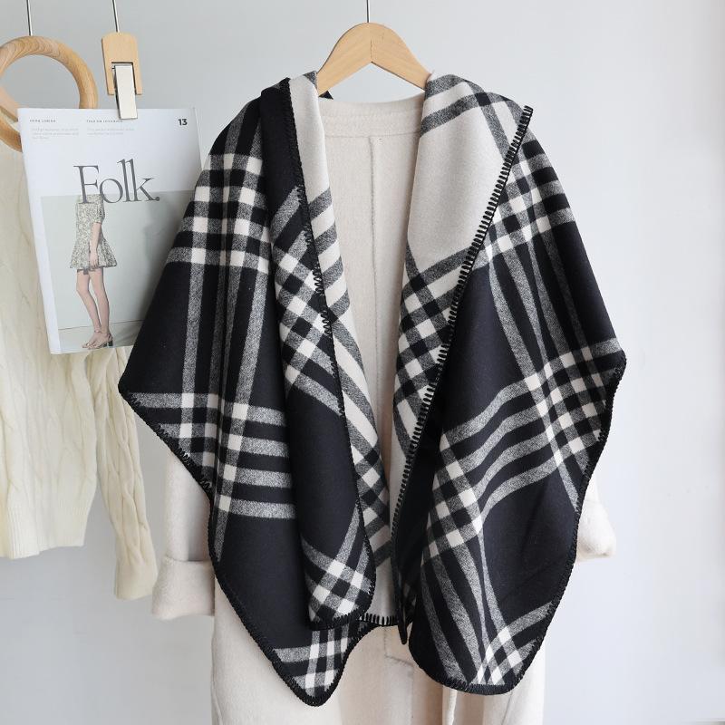 Classic plaid imitation cashmere scarf women's, high-end fashion casual double-sided shawl warm scarf