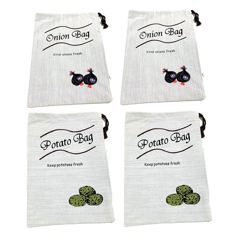 

M-Modern-4PCS Potato Storage For Pantry I Potato And Onion Storage Bags With Side Zipper Farmhouse Onion Bag With Liner 35X26cm