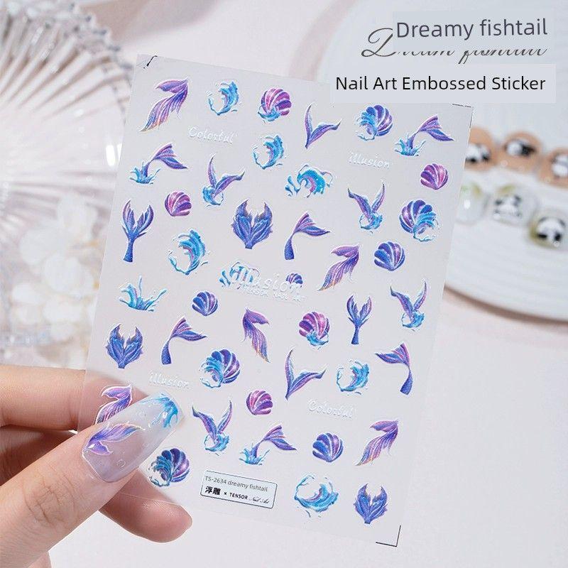 

Internet Hot National Style Cute Panda Embossed Nail Stickers 2025 New Arrival Flower Bamboo Decals Nail Patch Dreamy fishtail