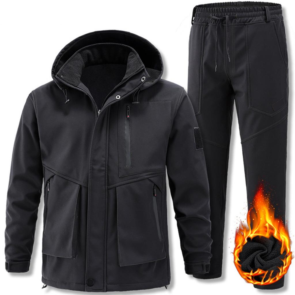 Men's Outdoor Jacket Suit Men's Plus Velvet Cold Proof Windproof Waterproof Warm Cycling Mountaineering Suit Outdoor Suit