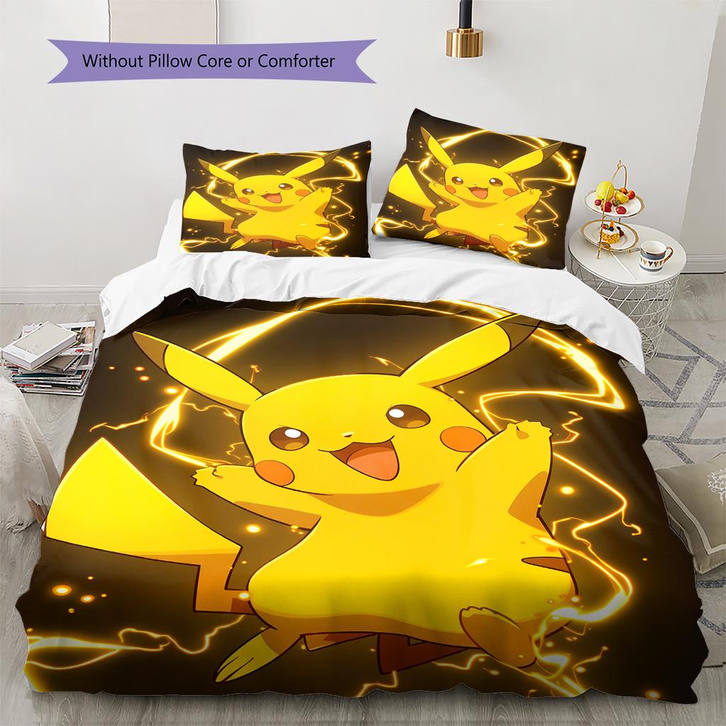 Pikachu Muster Bettwäsche Heimdekoration Geburtstagsgeschenk (1 Bettbezug + 2 Kissenbezüge, ohne Füllung)