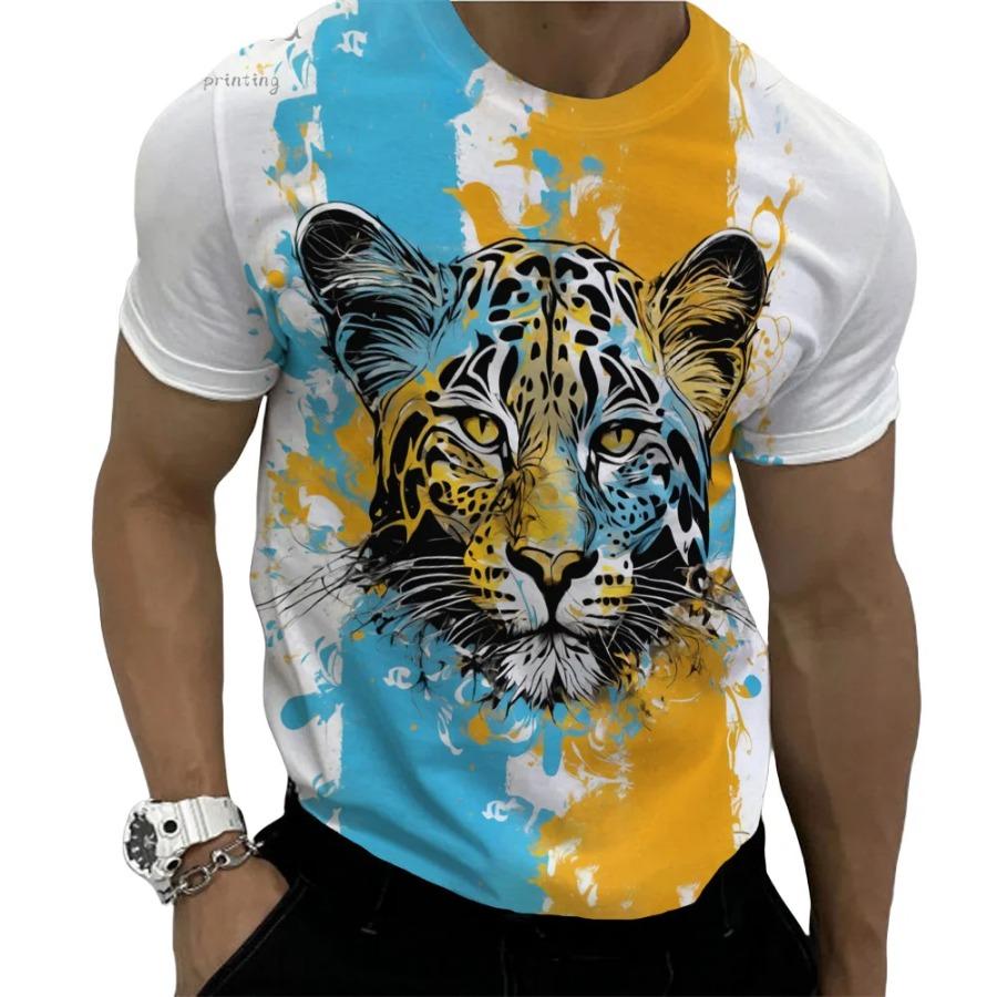 Herr Sommar Lejontryck Kortärmad Lejon Grafiska T-shirts Herr Sommarkläder T-shirt Herr Kortärmade T-shirts