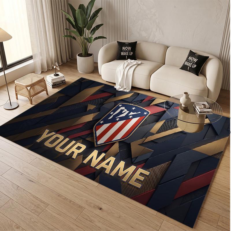 Personalisierter Kristall-Samt-Teppich Atletico Madrid FC Muster Rutschfester Bodenläufer