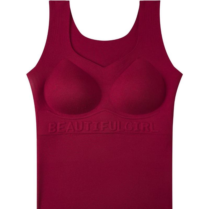 Women S Solid Color Thermal Vest With Chest Pad Slimming Warm Sleeveless Top