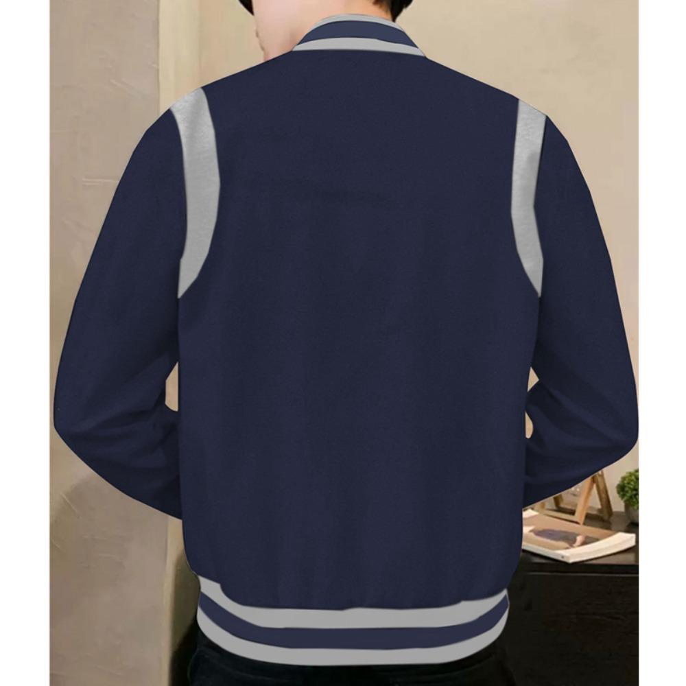 2025 European and American Men's Trendy Autumn and Winter Patchwork Buttoned Baseball Jacket Cardigan Coat