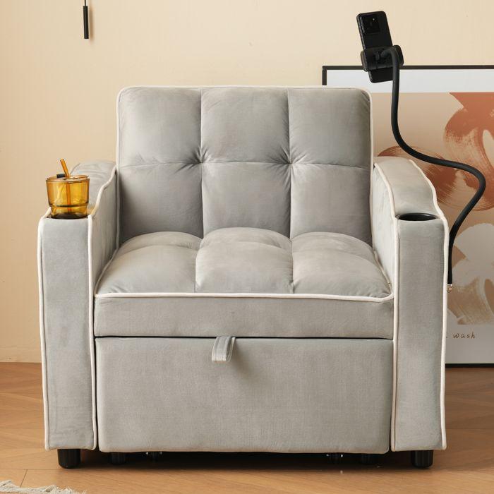 Divano - 3 in 1 estensibile - 83x167x76 cm - Velluto e schiuma ad alta densità - Portabicchieri, supporto telefono