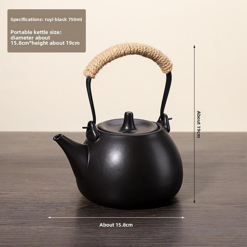 Outdoor Indoor Charcoal Tea Kettle with Hook Glass Cup for Home Use