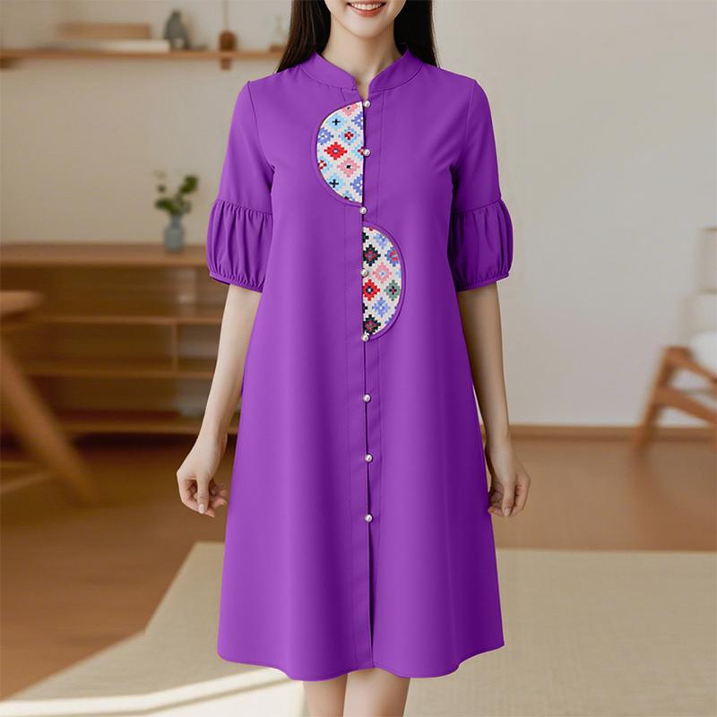 

ZANZEA Женское летнее платье с круглым вырезом, повседневное, с принтом, пэчворк, с коротким рукавом 5XL фиолетовый