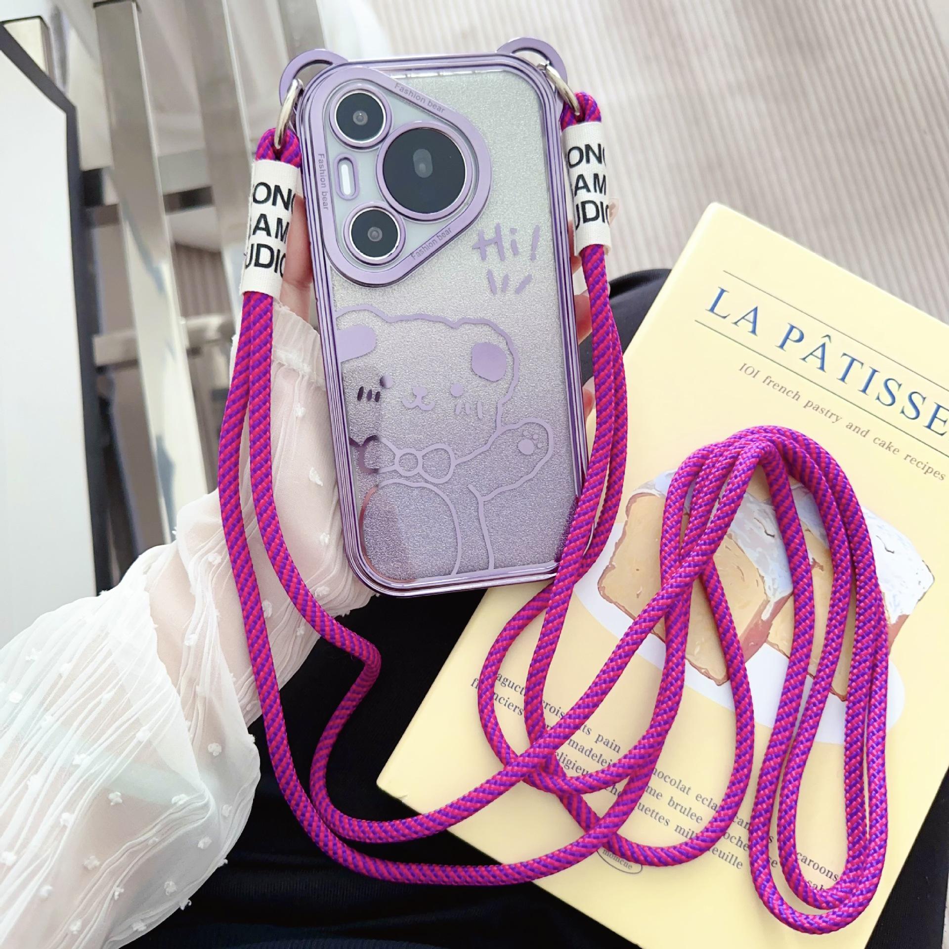 

Чехол-ремешок через плечо с гальваническим 3D-принтом в виде мультяшного медведя для Huawei Pura70 Pro/Mate60 Pura70