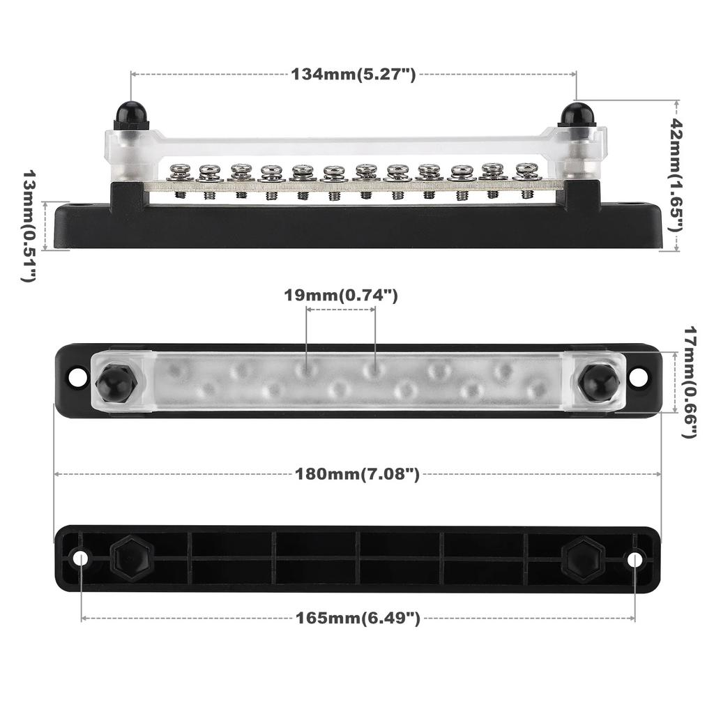 Dual Row 12 Terminal Bus Bar Kit 12 Way 150A Power Distribution Block Ground Terminal Block for Car Boat Trailer RV Wholesale