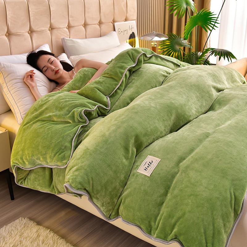 Solid Color Thickened Milk Velvet Duvet Cover Hotel Luxury Dark Green Single Double Comforter Cover Home Warm Soft Quilt Covers