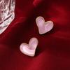 Earrings for Women Silver Needle Fresh Pink Resin Heart Earrings Niche Simple Stud Fashion Commuter Earrings for Women