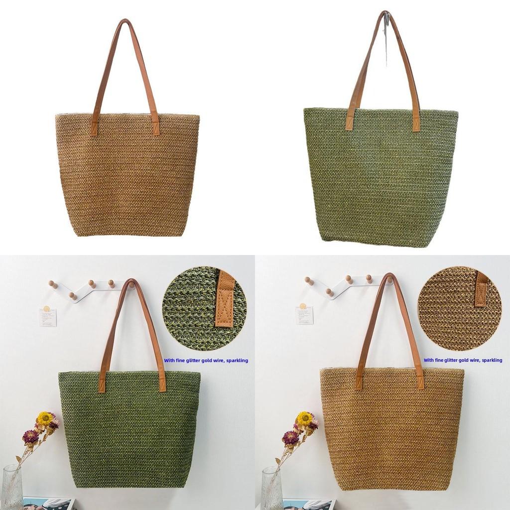 Woven Straw Tote Bag With Large Capacity For Beach And Casual Daily Use
