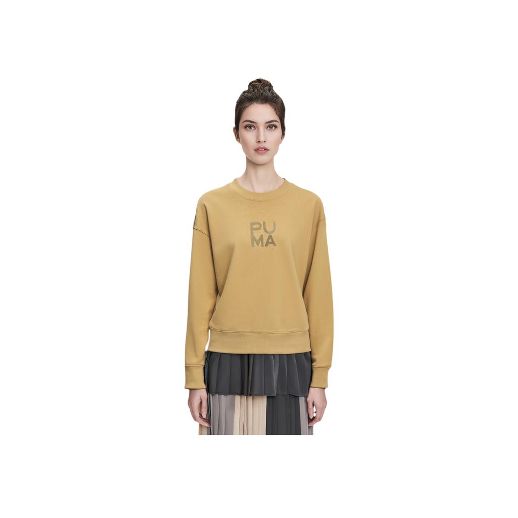 Puma Round Neck Pullover Drop Shoulder Knitted Sweatshirt Women Sweatshirt Dark-Camel 623497-85