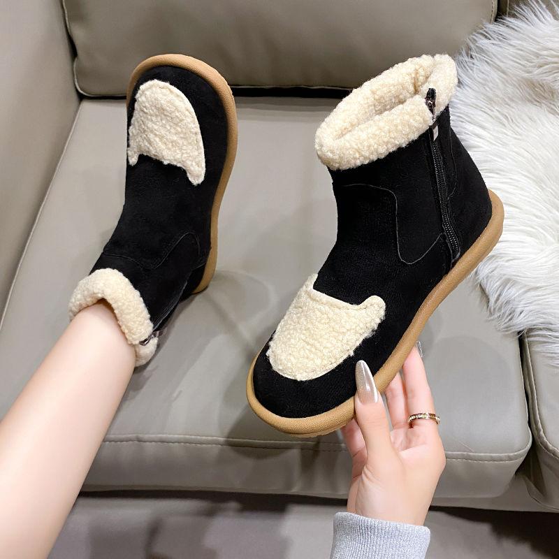 Damen Schneestiefel 2026 Herbst Winter Neue Flache Stiefeletten für Damen Warme Baumwollschuhe Lässige Weichsohlige Wildleder Botines