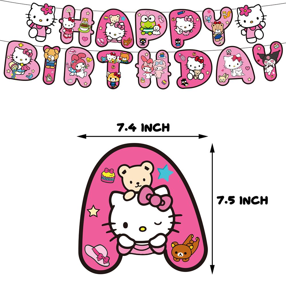 33pcs Hello Kitty Birthday Decorations Include Banners, Cake Toppers, Balloons