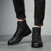 Módní Pánské Kožené Boty Britský Styl Kožené Boty Plyšové Teplé Zimní Boty Neformální Vysoké Boty pro Muže Šněrovací Kotníkové Boty