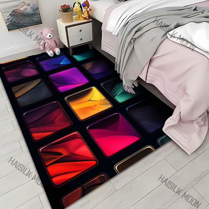3D Colorful Lattice Pattern Carpet for Living Room Bedroom Bedside Floor Mat Sofa Table Area Rugs Home Decor Luxury Gift