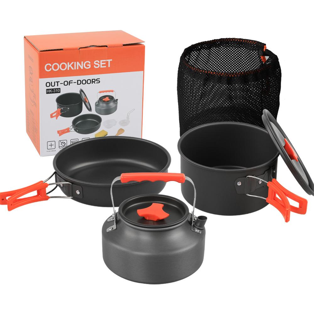 Camping Cooking Set, Outdoor Kitchenware Set, Aluminum Portable Tableware Kitchenware POTS Bowls Kettles Hiking Picnic Equipment