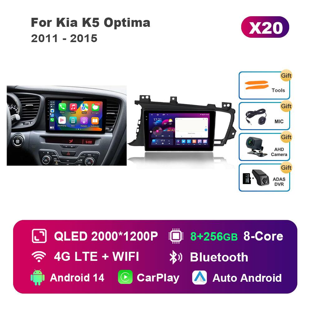 Bluetooth WiFi Navigation GPS for Kia K5 Optima 2011 - 2015 Android 14 Car Video Multimedia Player Split Screen 4G Auto Tools