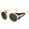 Retro Punk Round Frame Sunglasses with Leather Case for Men and Women - European and American Style Driving Shades