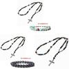 Geometric Black Obsidian Cross Necklace For Men And Women With Beaded Chain Fashion Accessory