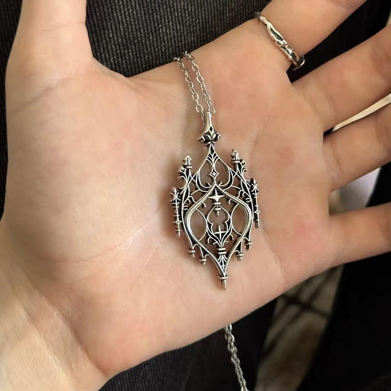 Castle Vintage Punk Pendant Necklace Alloy Drop Shape Link Chain Festival Gift