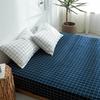 Washed Cotton Fitted Sheet Single Piece Solid Color Plaid Simple Single Bed Double Bed Fitted Sheet