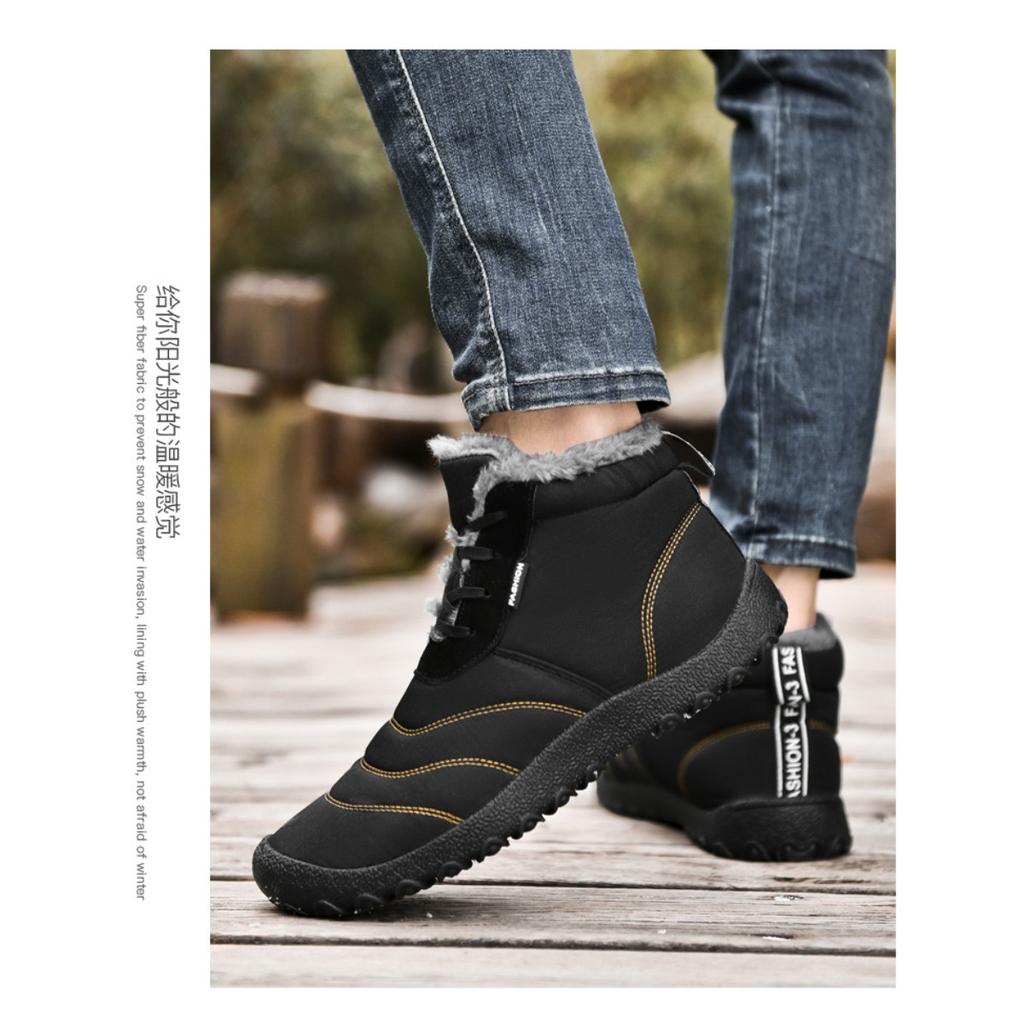 Winter Cotton Boots, Warm and Thick, Plus Size Cotton Shoes with Soft Soles, Men's Mid Top Snow Boots