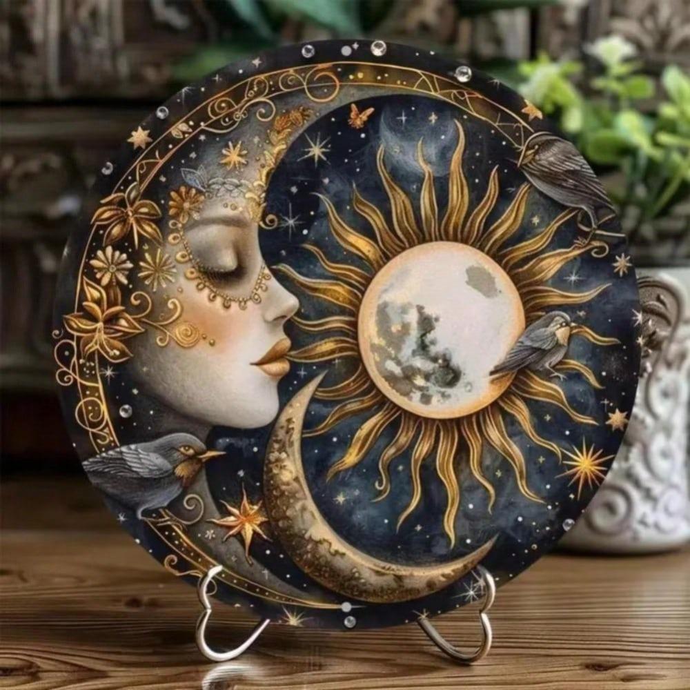 Moon Sun Metal Wall Art Bohemian Decor for Home Cafe Restaurant