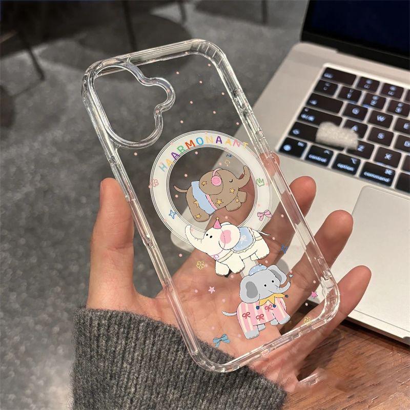 Little Elephant Stacking Game Acrylic Cartoon Case for iPhone 11/13 Pro/14/15/16/17 Pro Max