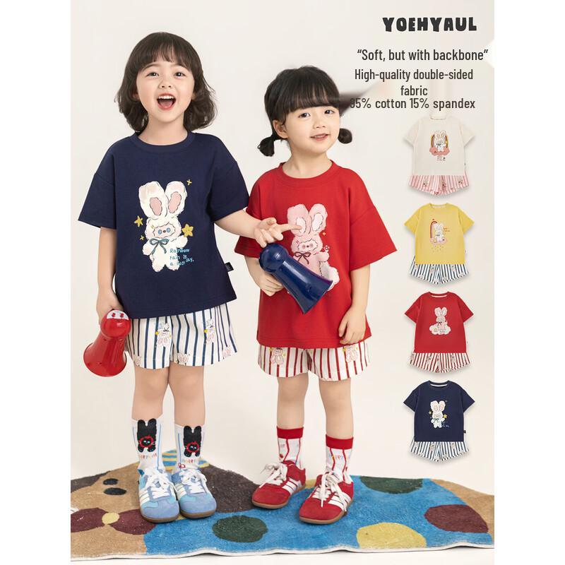 

Комплект для девочек Youyou с мультяшным принтом, с коротким рукавом и шортами 110cm
