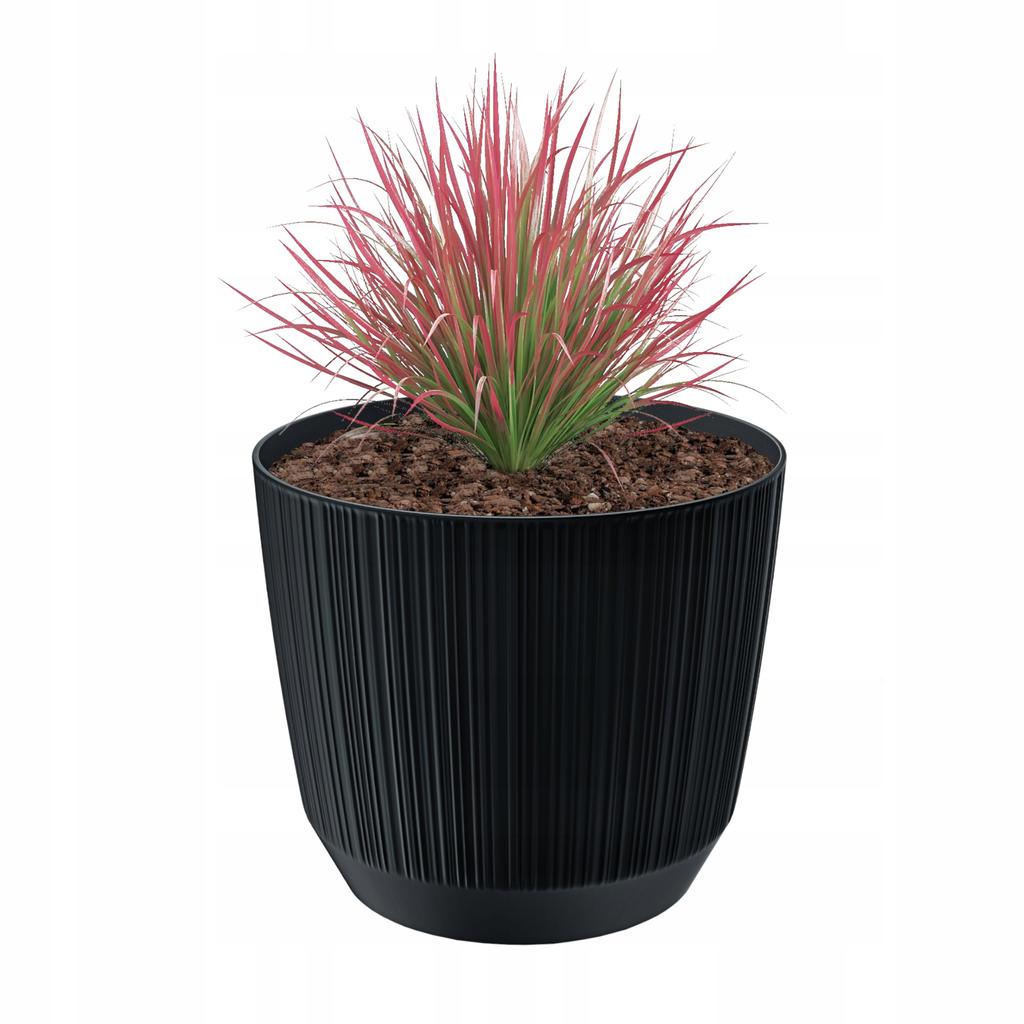 Doniczka Plastikowa Okrągła Osłonka Ryflowana Antracyt 19,5 Cm Ryfo