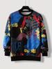 Men's Digital Print Geometric Pattern Long Sleeve Hoodie with Round Neck