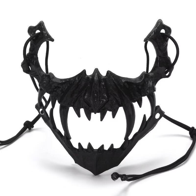 Halloween Halbgesichtsmaske - Schwarzer Tiger Yaksha Tengu Werwolf Cosplay