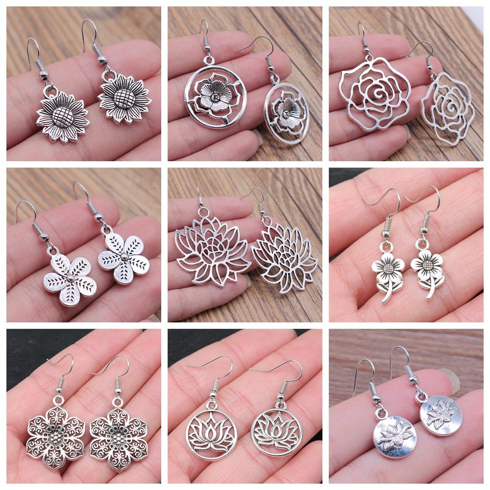 54 Styles Vintage Fashion Women Jewelry Flower Dangle Earring Drop Jewelry Accessories For Women Sunflower Rose Daisy Earrings