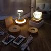 Wooden LED Acrylic Night Light Base - DIY Round Luminous Stand