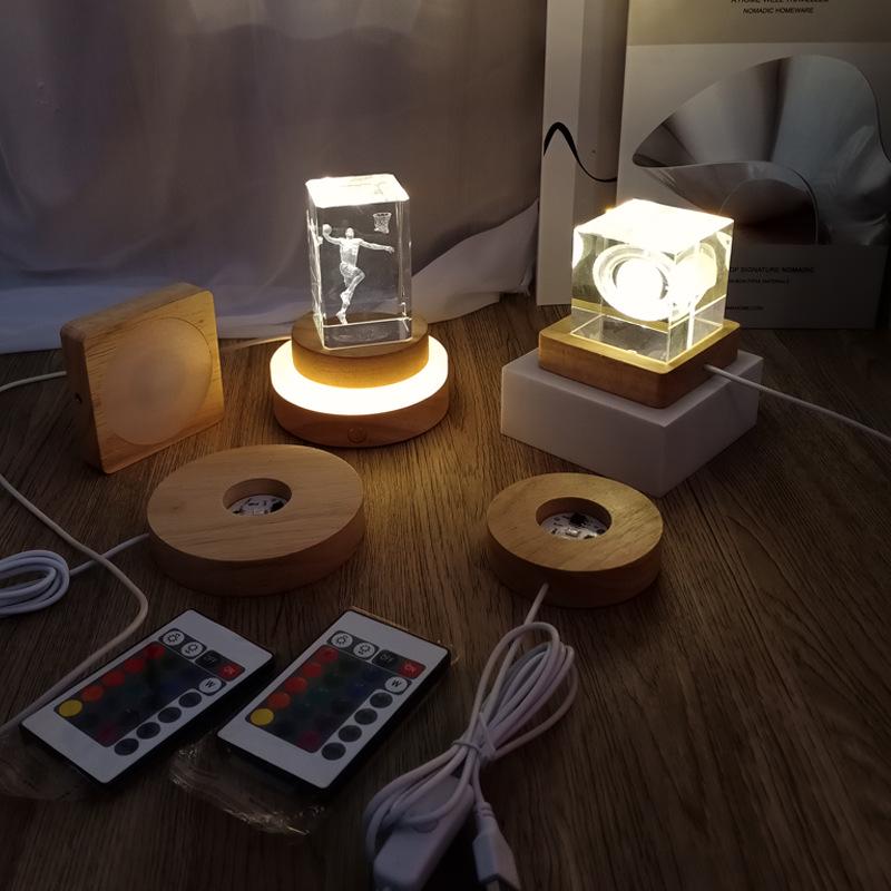 Wooden LED Acrylic Night Light Base - DIY Round Luminous Stand