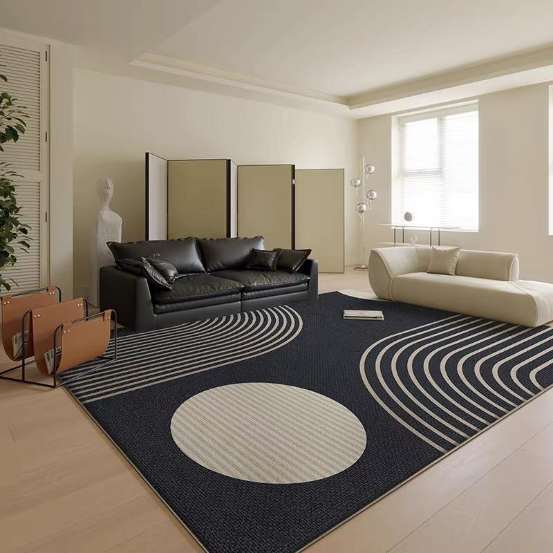 French Non-Slip Ring Velvet Carpet Light Luxury Home Living Room Sofa Coffee Table Carpet Room Decor Black Floor Mat