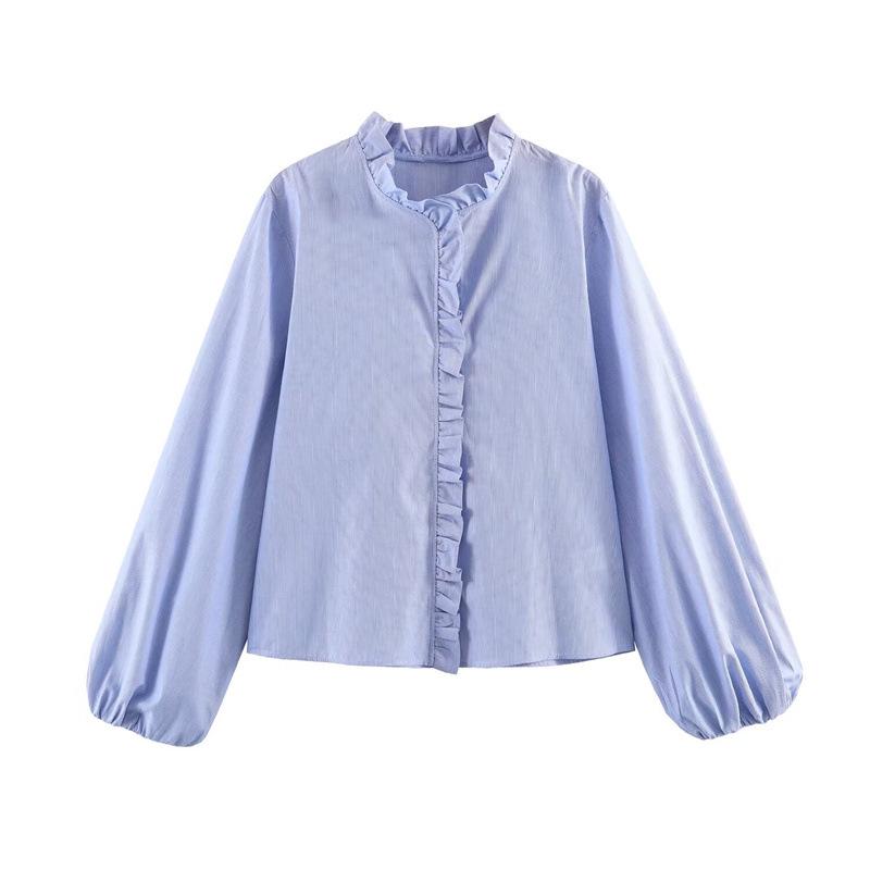 European Style 2026 Spring Stand Collar Long-Sleeve Layered Poplin Shirt