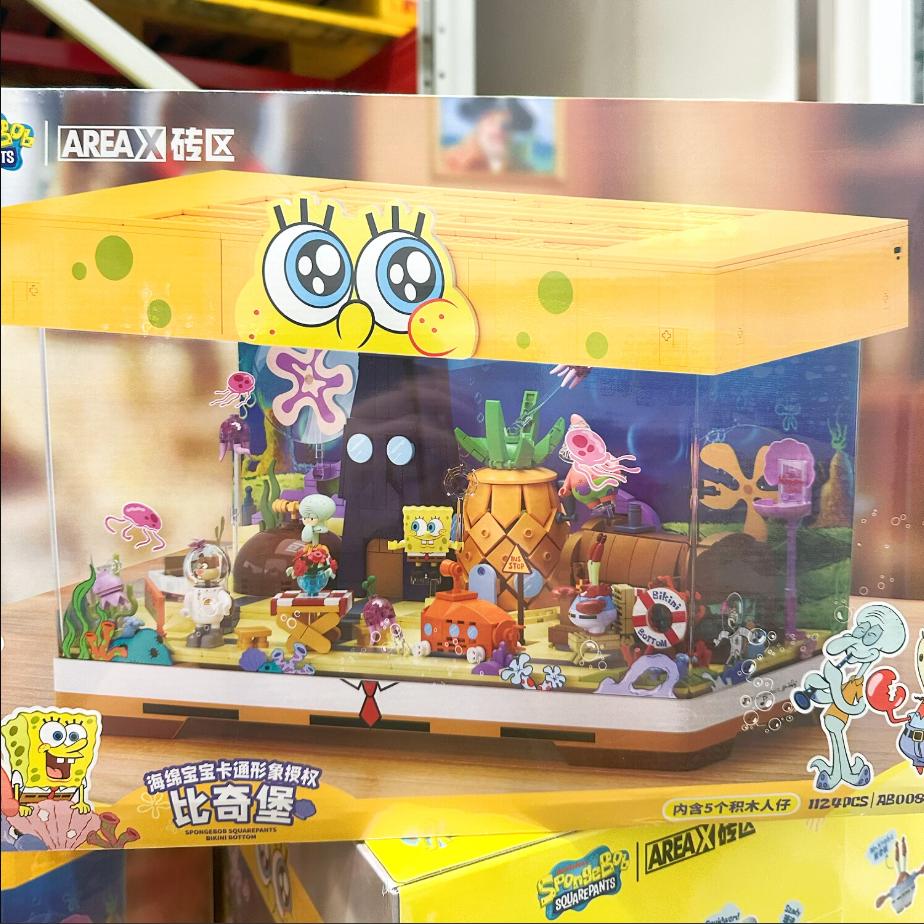 Spongebob Squarepants Area X Bikini Bottom Glow Light Building Blocks USB Charging Desk Decor Blind Box Ocean Scene Model Toy