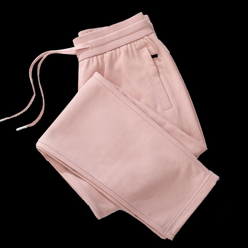 High-End Pure Cotton Spring & Fall Thin Sweatpants Heavy Weight Straight-Leg Pants Women's Pants Sports Pants Loose Casual Pants Zipper Light Pink